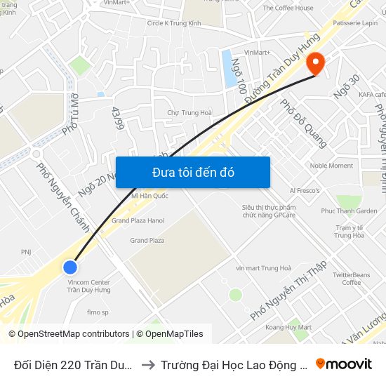 Đối Diện 220 Trần Duy Hưng to Trường Đại Học Lao Động - Xã Hội map