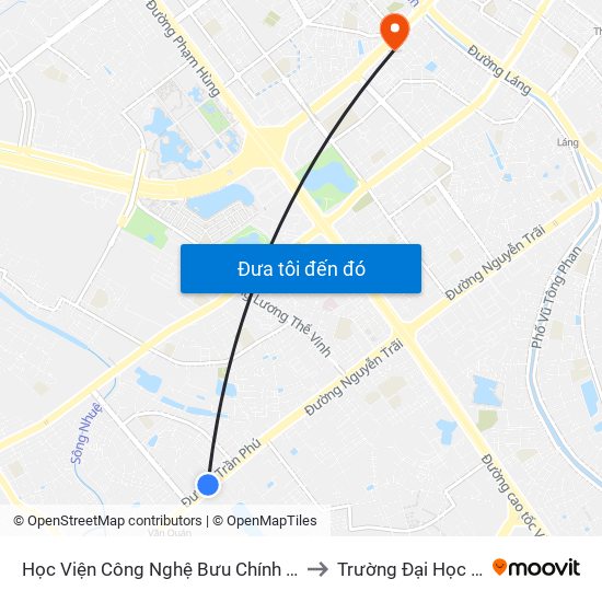 Học Viện Công Nghệ Bưu Chính Viễn Thông - Trần Phú (Hà Đông) to Trường Đại Học Lao Động - Xã Hội map