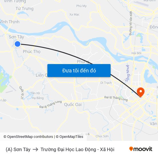 (A) Sơn Tây to Trường Đại Học Lao Động - Xã Hội map