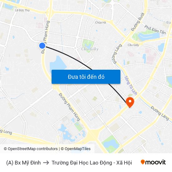 (A) Bx Mỹ Đình to Trường Đại Học Lao Động - Xã Hội map