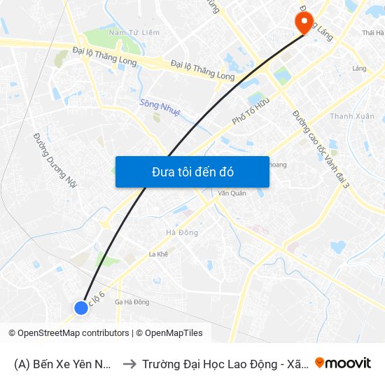 (A) Bến Xe Yên Nghĩa to Trường Đại Học Lao Động - Xã Hội map