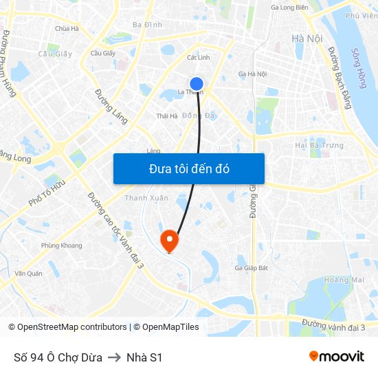 Số 94 Ô Chợ Dừa to Nhà S1 map