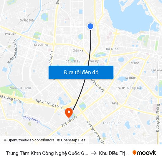 Trung Tâm Khtn Công Nghệ Quốc Gia - 18 Hoàng Quốc Việt to Khu Điều Trị Tổng Hợp map