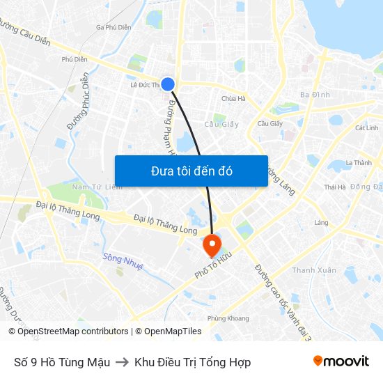 Số 9 Hồ Tùng Mậu to Khu Điều Trị Tổng Hợp map