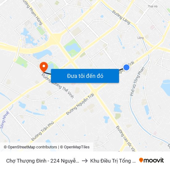 Chợ Thượng Đình - 224 Nguyễn Trãi to Khu Điều Trị Tổng Hợp map