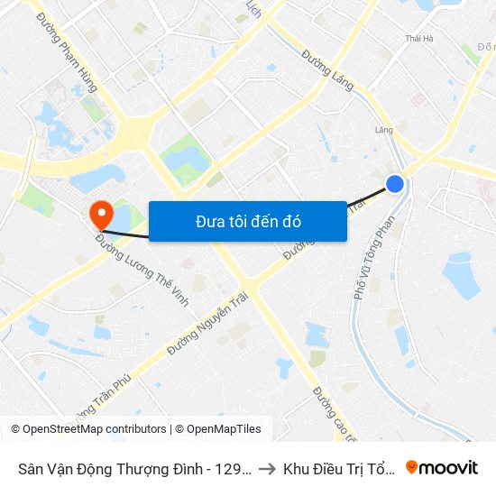 Sân Vận Động Thượng Đình - 129 Nguyễn Trãi to Khu Điều Trị Tổng Hợp map