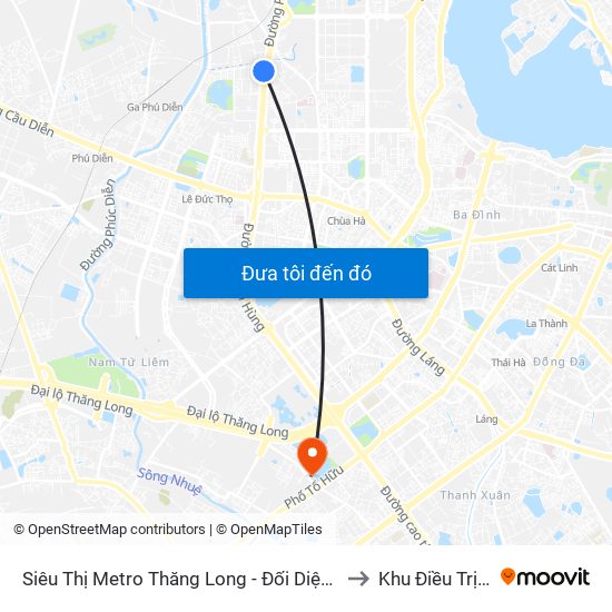 Siêu Thị Metro Thăng Long - Đối Diện Ngõ 599 Phạm Văn Đồng to Khu Điều Trị Tổng Hợp map