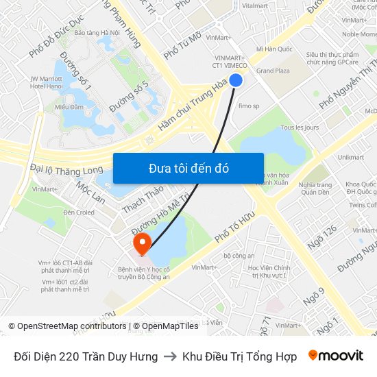 Đối Diện 220 Trần Duy Hưng to Khu Điều Trị Tổng Hợp map