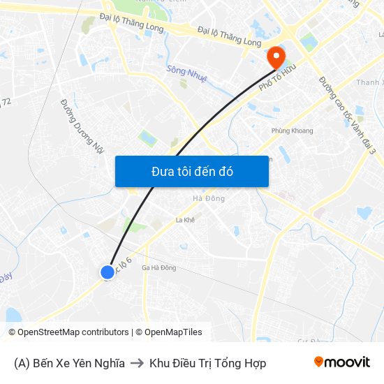 (A) Bến Xe Yên Nghĩa to Khu Điều Trị Tổng Hợp map