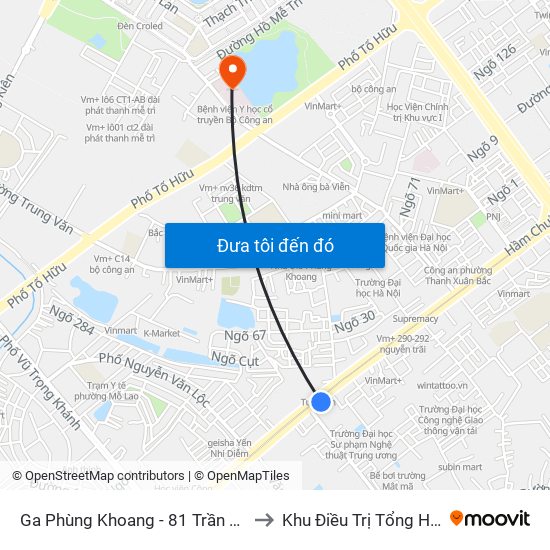 Ga Phùng Khoang - 81 Trần Phú to Khu Điều Trị Tổng Hợp map