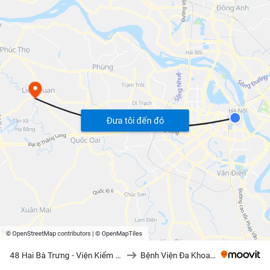 48 Hai Bà Trưng - Viện Kiểm Nghiệm Thuốc Trung Ương to Bệnh Viện Đa Khoa Huyện Thạch Thất map