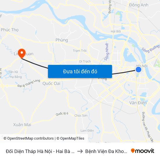 Đối Diện Tháp Hà Nội - Hai Bà Trưng (Cạnh 56 Hai Bà Trưng) to Bệnh Viện Đa Khoa Huyện Thạch Thất map