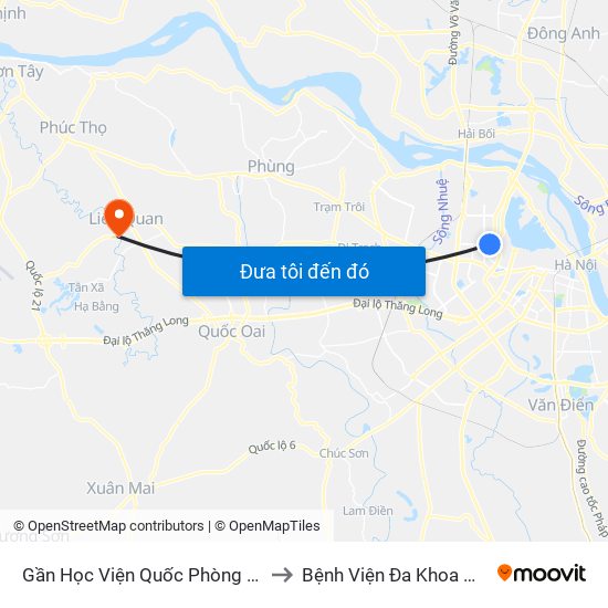 Gần Học Viện Quốc Phòng - 91 Hoàng Quốc Việt to Bệnh Viện Đa Khoa Huyện Thạch Thất map