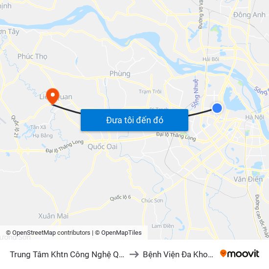 Trung Tâm Khtn Công Nghệ Quốc Gia - 18 Hoàng Quốc Việt to Bệnh Viện Đa Khoa Huyện Thạch Thất map