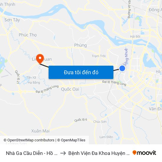 Nhà Ga Cầu Diễn - Hồ Tùng Mậu to Bệnh Viện Đa Khoa Huyện Thạch Thất map