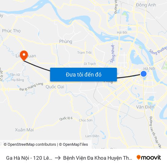 Ga Hà Nội - 120 Lê Duẩn to Bệnh Viện Đa Khoa Huyện Thạch Thất map