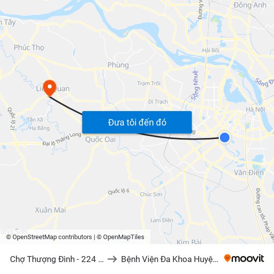 Chợ Thượng Đình - 224 Nguyễn Trãi to Bệnh Viện Đa Khoa Huyện Thạch Thất map