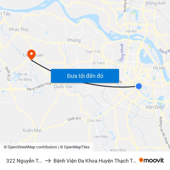 322 Nguyễn Trãi to Bệnh Viện Đa Khoa Huyện Thạch Thất map