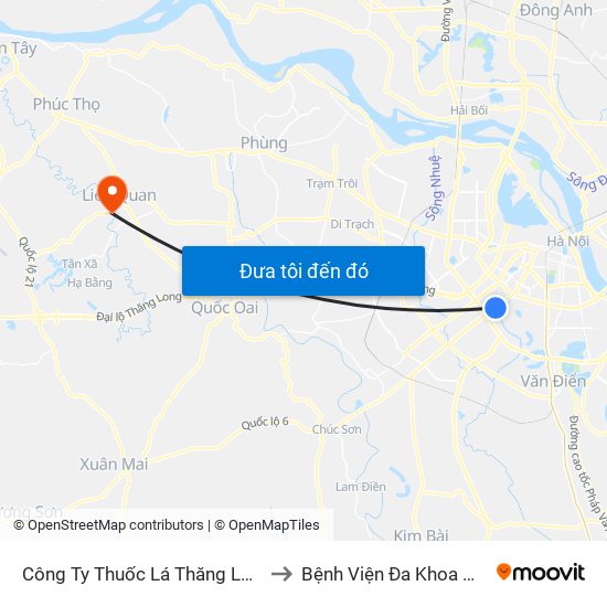 Công Ty Thuốc Lá Thăng Long - 235 Nguyễn Trãi to Bệnh Viện Đa Khoa Huyện Thạch Thất map