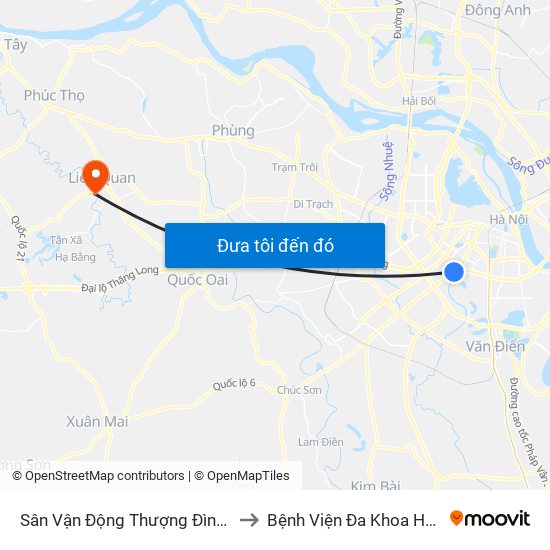 Sân Vận Động Thượng Đình - 129 Nguyễn Trãi to Bệnh Viện Đa Khoa Huyện Thạch Thất map