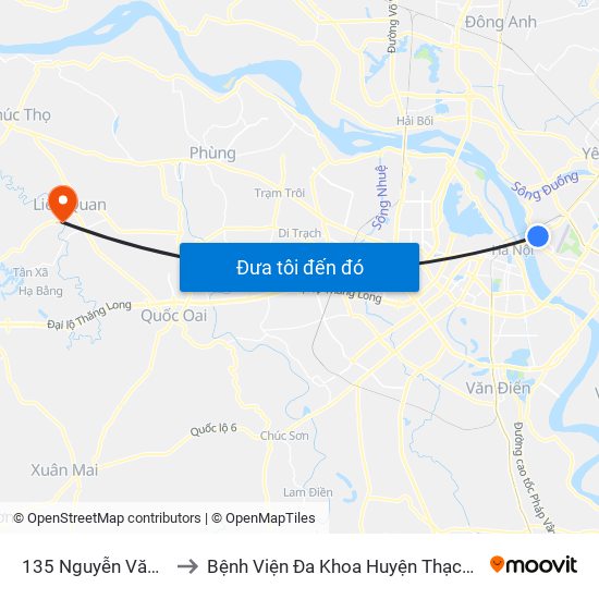 135 Nguyễn Văn Cừ to Bệnh Viện Đa Khoa Huyện Thạch Thất map