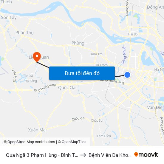 Qua Ngã 3 Phạm Hùng - Đình Thôn (Hướng Đi Phạm Văn Đồng) to Bệnh Viện Đa Khoa Huyện Thạch Thất map