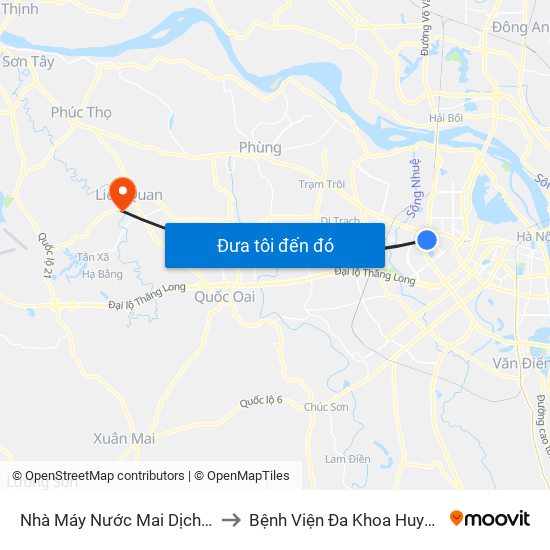 Nhà Máy Nước Mai Dịch - Phạm Hùng to Bệnh Viện Đa Khoa Huyện Thạch Thất map