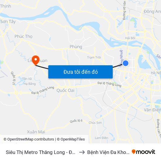 Siêu Thị Metro Thăng Long - Đối Diện Ngõ 599 Phạm Văn Đồng to Bệnh Viện Đa Khoa Huyện Thạch Thất map
