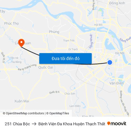 251 Chùa Bộc to Bệnh Viện Đa Khoa Huyện Thạch Thất map