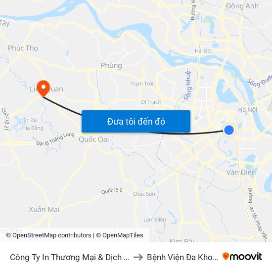 Công Ty In Thương Mại & Dịch Vụ Ngân Hàng - Số 10 Chùa Bộc to Bệnh Viện Đa Khoa Huyện Thạch Thất map