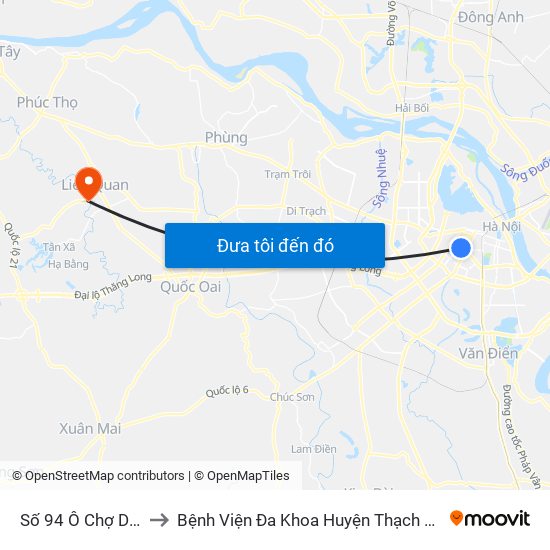 Số 94 Ô Chợ Dừa to Bệnh Viện Đa Khoa Huyện Thạch Thất map