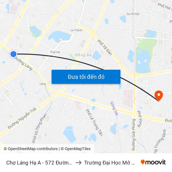 Chợ Láng Hạ A - 572 Đường Láng to Trường Đại Học Mở Hà Nội map