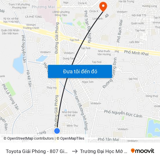 Toyota Giải Phóng - 807 Giải Phóng to Trường Đại Học Mở Hà Nội map