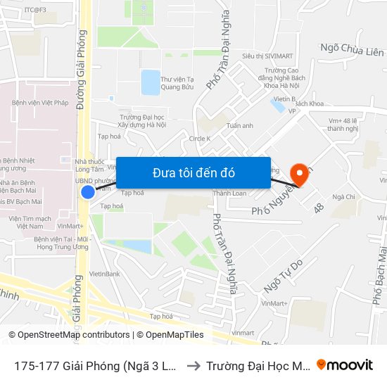 175-177 Giải Phóng (Ngã 3 Lê Thanh Nghị) to Trường Đại Học Mở Hà Nội map