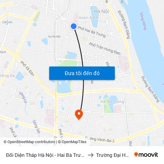 Đối Diện Tháp Hà Nội - Hai Bà Trưng (Cạnh 56 Hai Bà Trưng) to Trường Đại Học Mở Hà Nội map