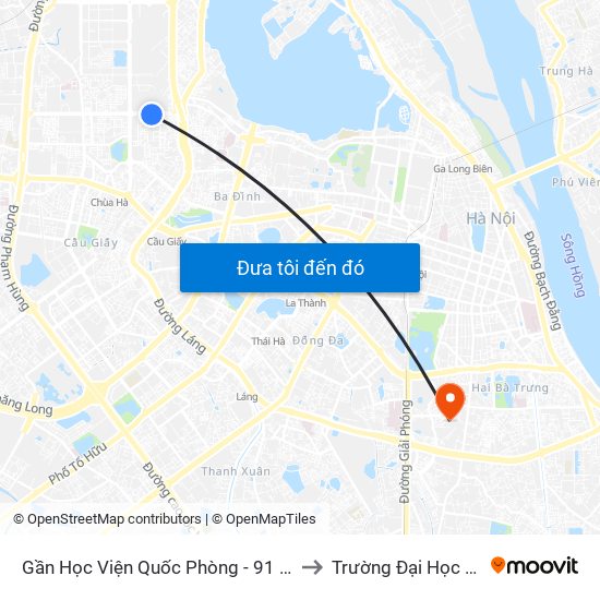 Gần Học Viện Quốc Phòng - 91 Hoàng Quốc Việt to Trường Đại Học Mở Hà Nội map