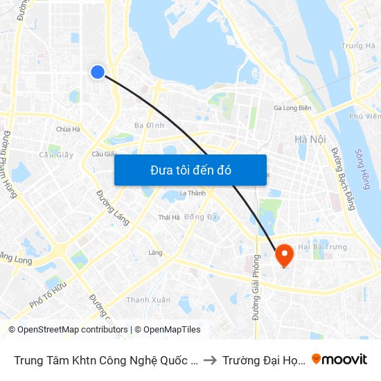 Trung Tâm Khtn Công Nghệ Quốc Gia - 18 Hoàng Quốc Việt to Trường Đại Học Mở Hà Nội map