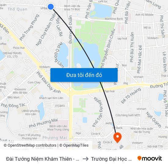 Đài Tưởng Niệm Khâm Thiên - 45 Khâm Thiên to Trường Đại Học Mở Hà Nội map