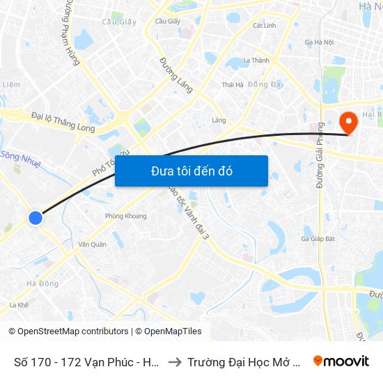 Số 170 - 172 Vạn Phúc - Hà Đông to Trường Đại Học Mở Hà Nội map