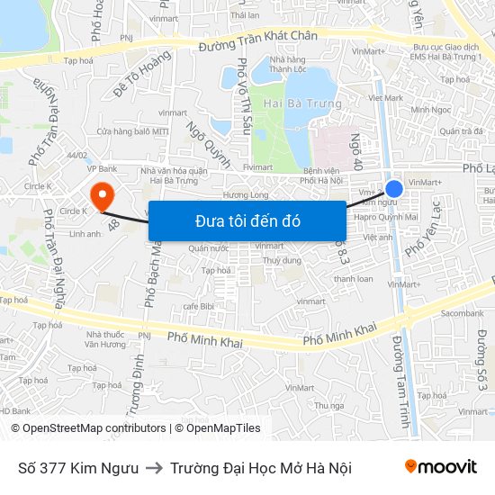 Số 377 Kim Ngưu to Trường Đại Học Mở Hà Nội map