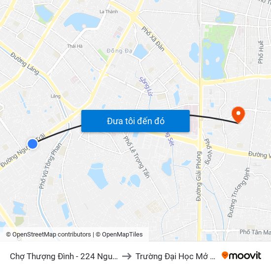 Chợ Thượng Đình - 224 Nguyễn Trãi to Trường Đại Học Mở Hà Nội map