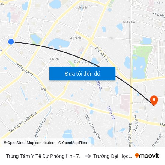 Trung Tâm Y Tế Dự Phòng Hn - 70 Nguyễn Chí Thanh to Trường Đại Học Mở Hà Nội map