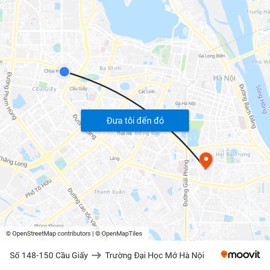 Số 148-150 Cầu Giấy to Trường Đại Học Mở Hà Nội map