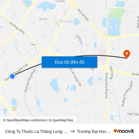 Công Ty Thuốc Lá Thăng Long - 235 Nguyễn Trãi to Trường Đại Học Mở Hà Nội map
