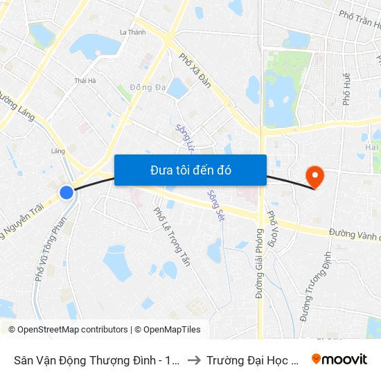 Sân Vận Động Thượng Đình - 129 Nguyễn Trãi to Trường Đại Học Mở Hà Nội map