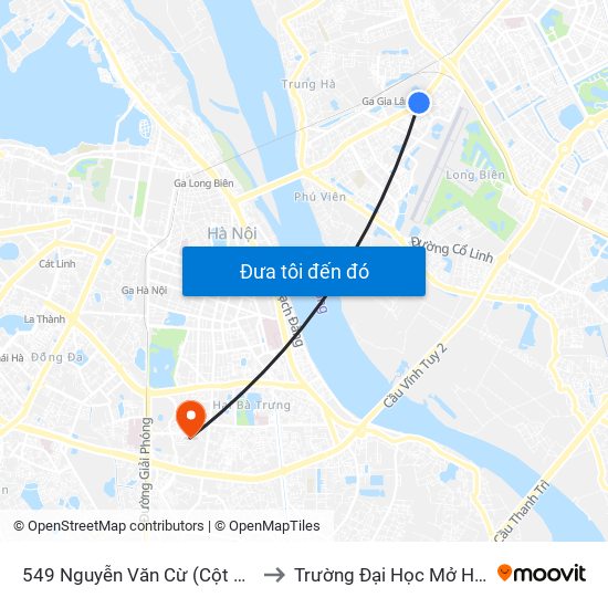 549 Nguyễn Văn Cừ (Cột Trước) to Trường Đại Học Mở Hà Nội map