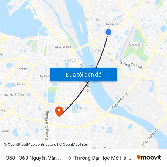 358 - 360 Nguyễn Văn Cừ to Trường Đại Học Mở Hà Nội map