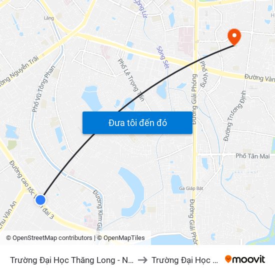 Trường Đại Học Thăng Long - Nghiêm Xuân Yêm to Trường Đại Học Mở Hà Nội map