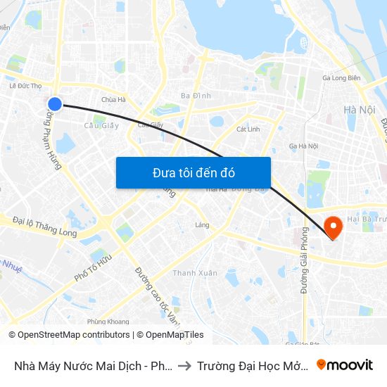 Nhà Máy Nước Mai Dịch - Phạm Hùng to Trường Đại Học Mở Hà Nội map