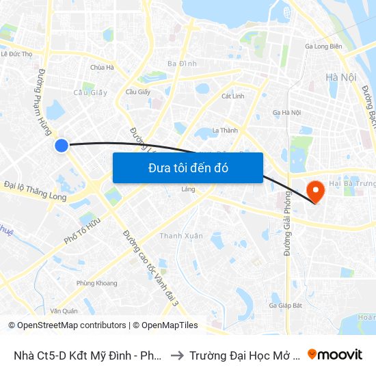 Nhà Ct5-D Kđt Mỹ Đình - Phạm Hùng to Trường Đại Học Mở Hà Nội map